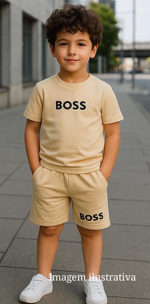 Kit Camisa+Bermuda Boss Bege - Moletinho