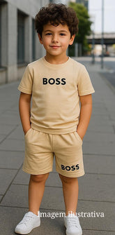 Kit Camisa+Bermuda Boss Bege - Moletinho
