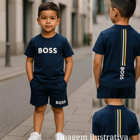 [Kit Camisa+Bermuda] - Boss Azul Marinho - Moletinho