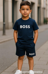 [Kit Camisa+Bermuda] - Boss Azul Marinho - Moletinho