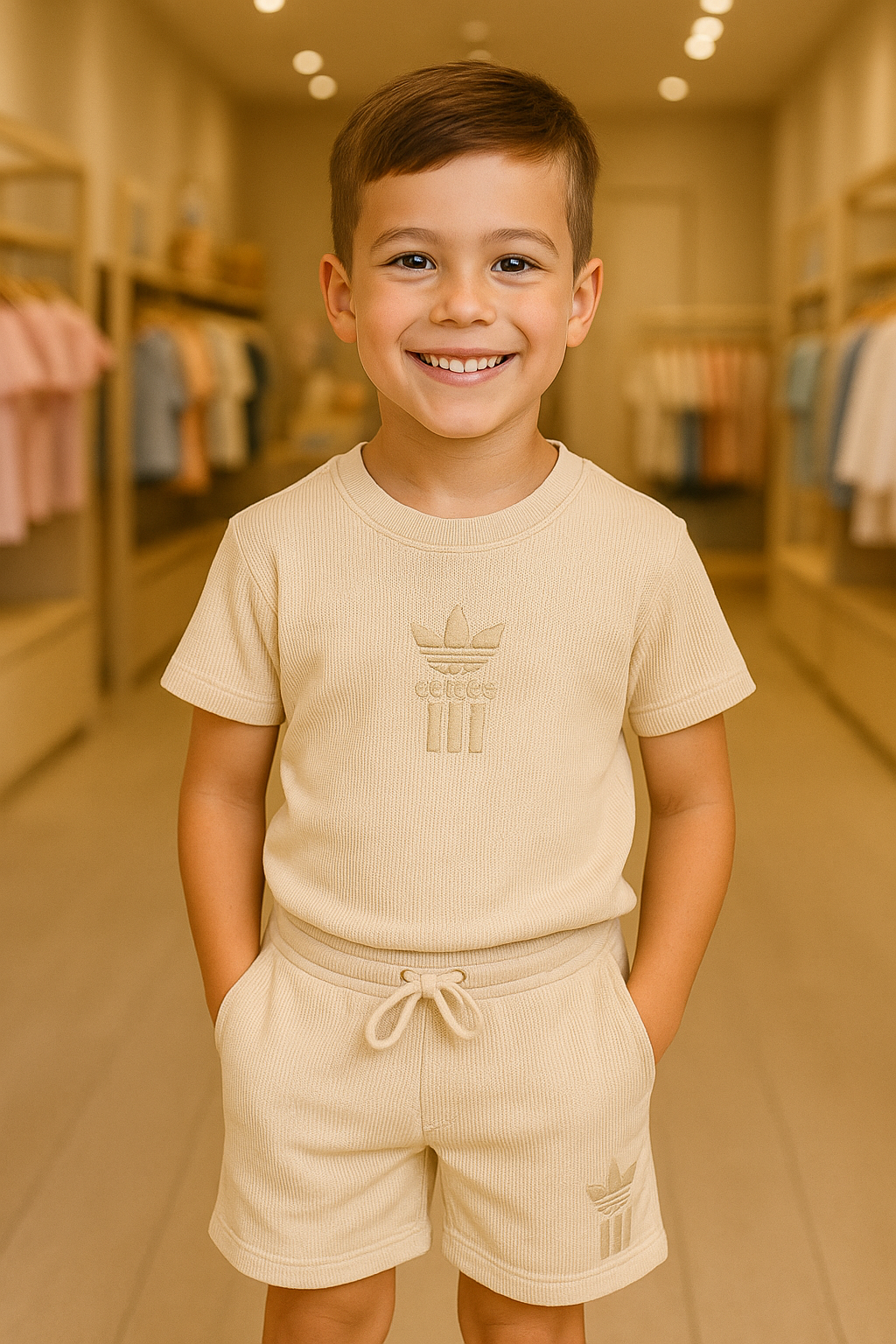 Conjunto ADD - Crochê [ Camisa+Bermuda ] - Bege